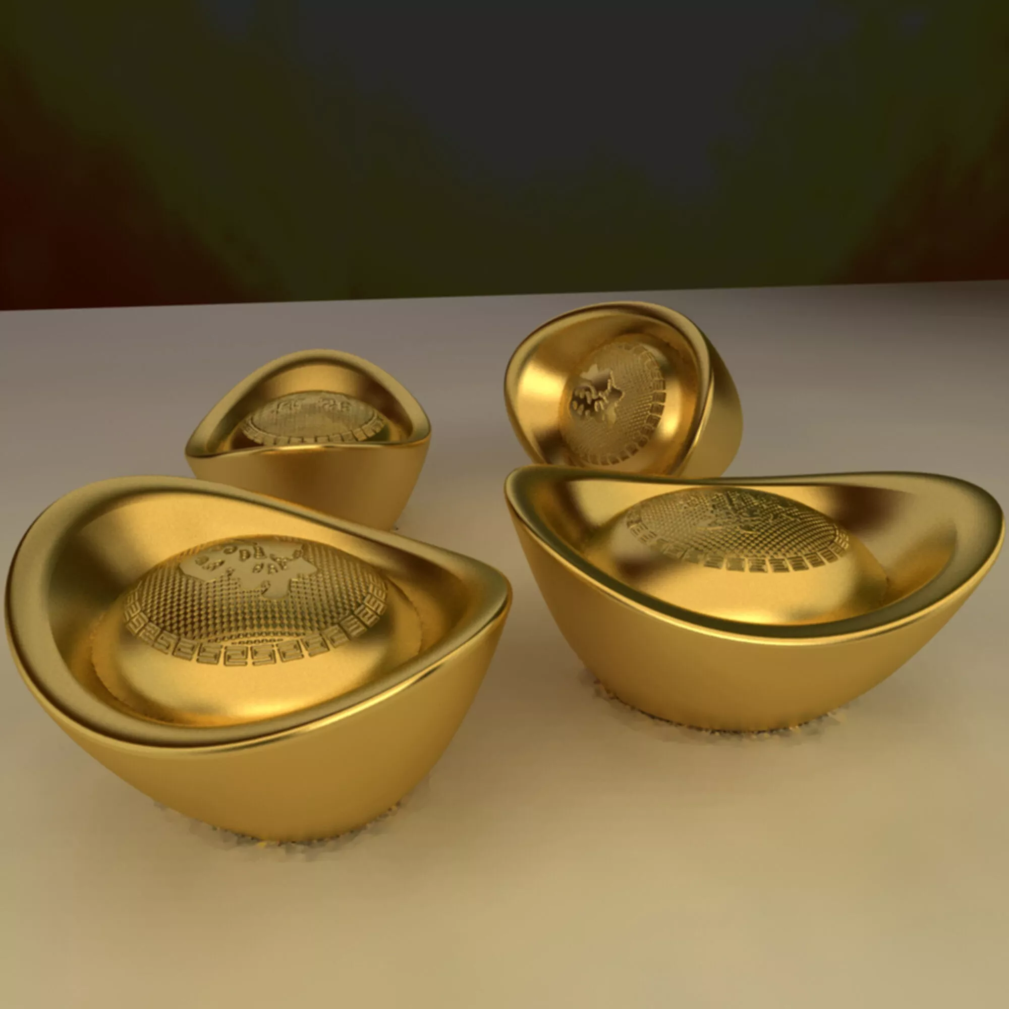 Chinese Gold Ingot Figure 3D Model Low-poly 3D model