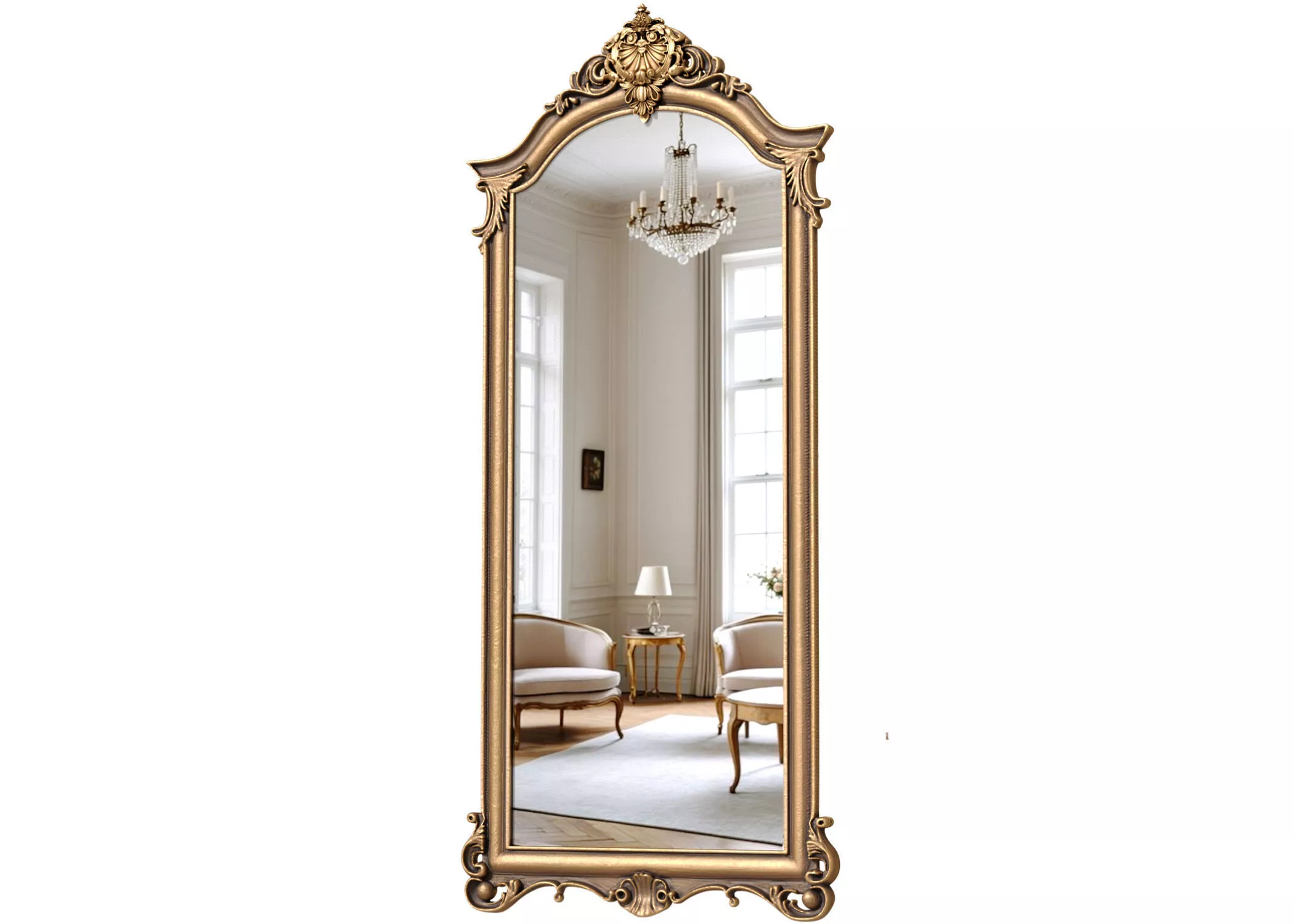 Classic Luxurious Full-Length Floor Mirror in Carved Gold Frame 3D model