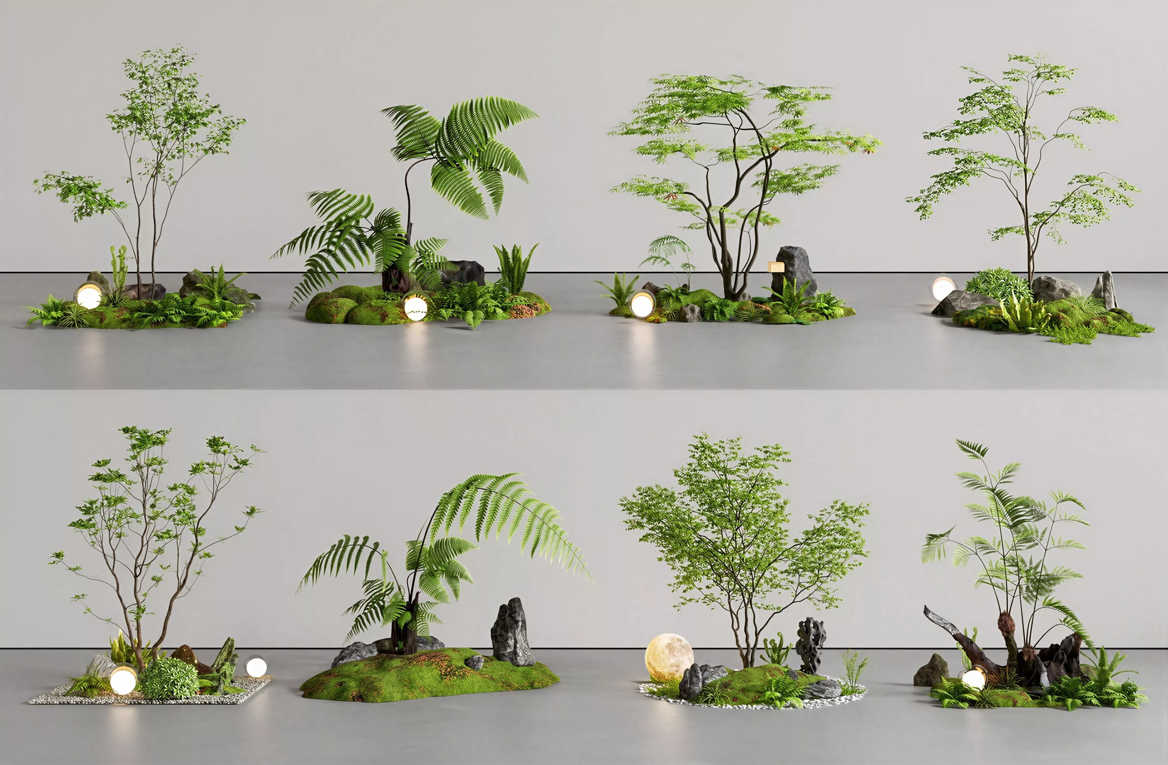 8 Sets Mini Wabi Sabi Moss Rock Fern Indoor Micro Landscape 3D model