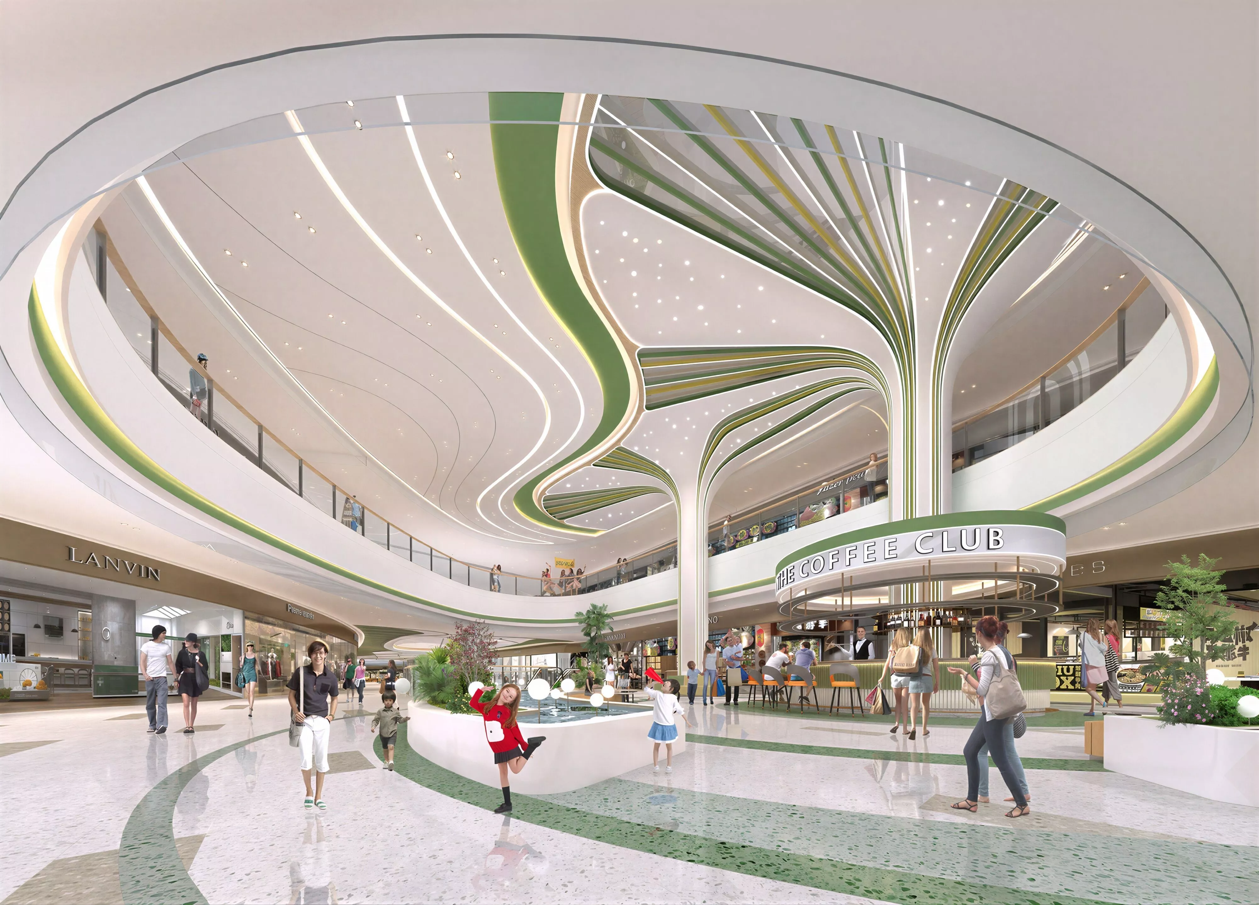 Biomorphic Curved Ceiling Two Story Shopping Mall Atrium 3D model