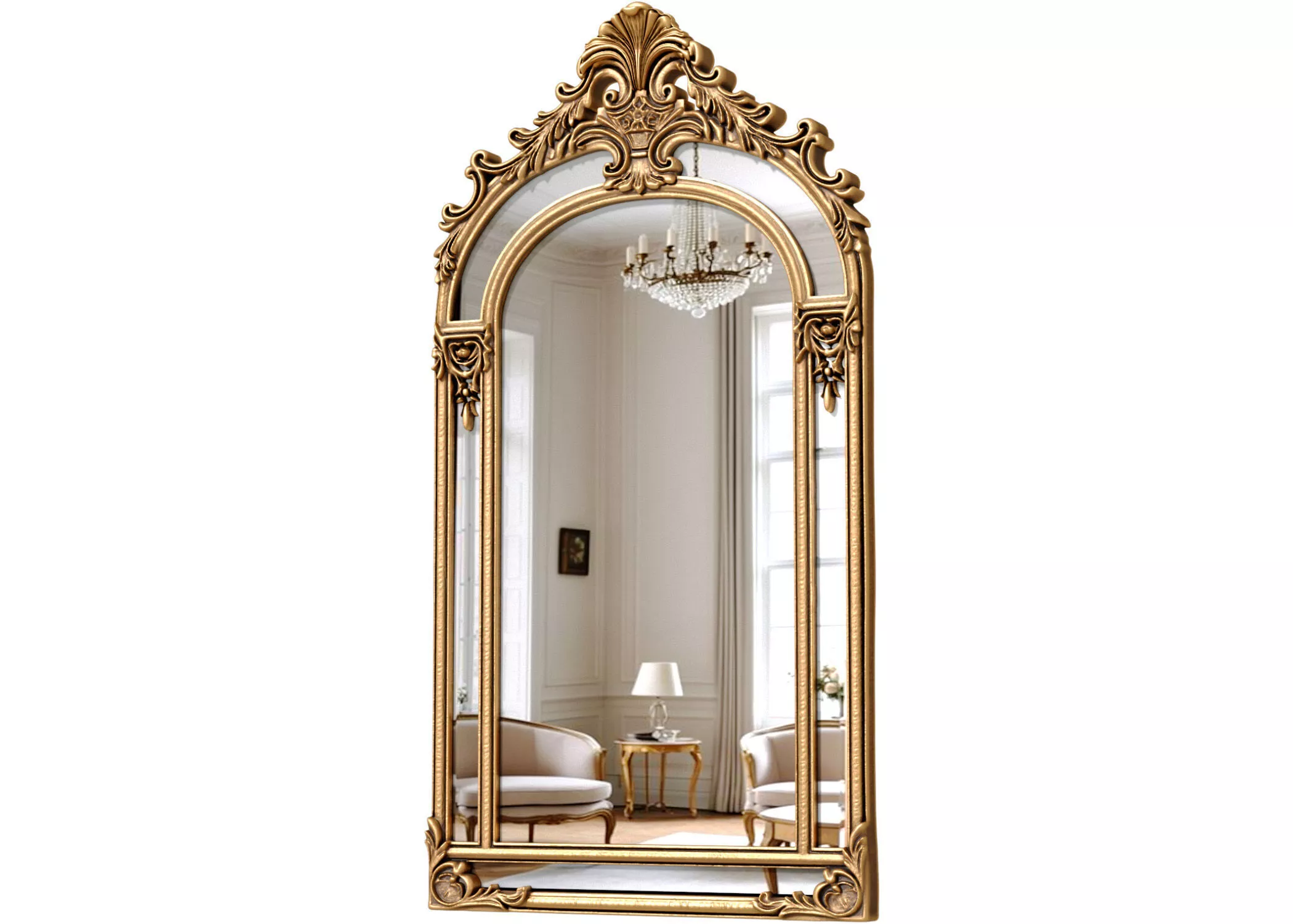 Classic Luxury Full-Length Floor Mirror in Carved Gold Frame 3D model