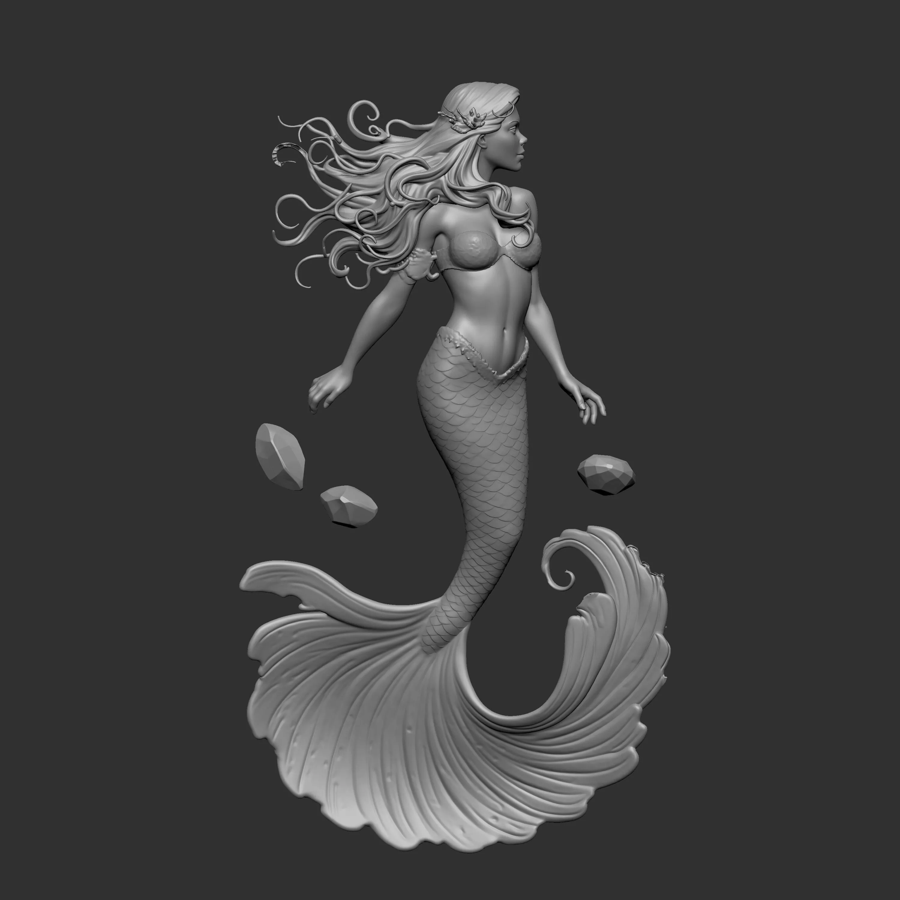 a mermaid in a flowing style 3D print model