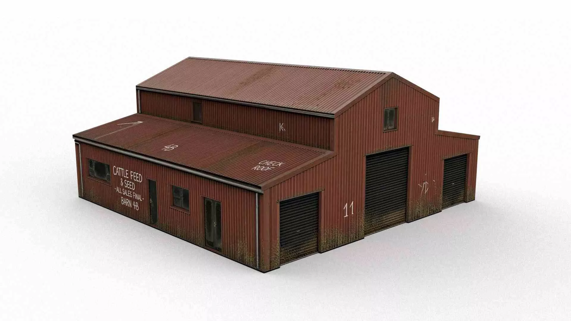 Red Corrugated Metal Farm Barn Low-poly 3D model