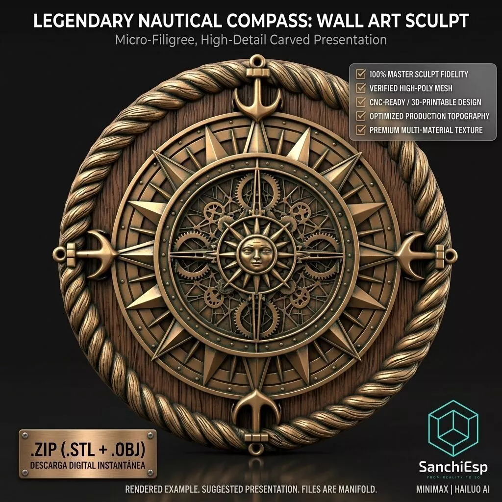 Legendary Nautical Compass Wall Art 3D print model
