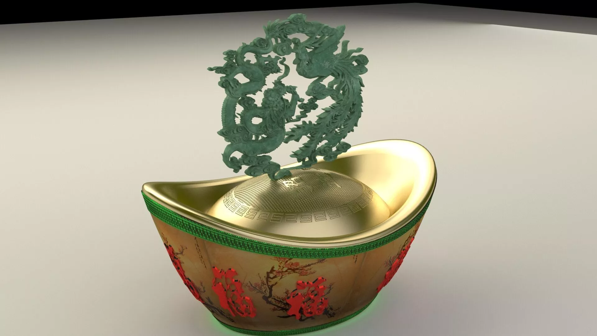 Chinese Gold Ingot Figure 3D Model Low-poly 3D model