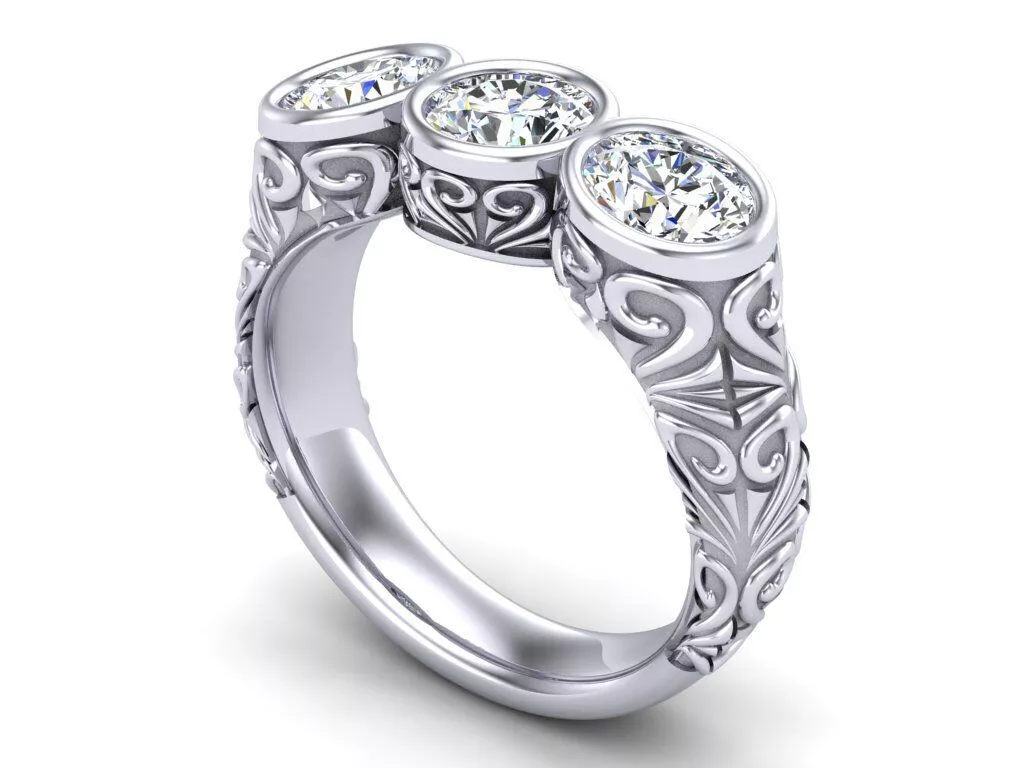 Triple Diamond Engraved Engagement Set 3DM 3D print model