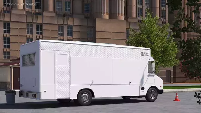 Urban Service Food Van White Simplified 3D model 3