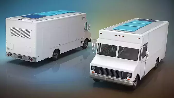 Urban Service Food Van White Simplified 3D model 4