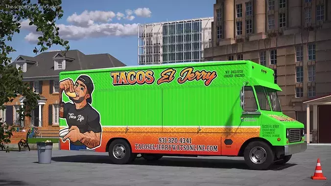 Tacos El Jerry Catering Truck with Interior Closed 3D model