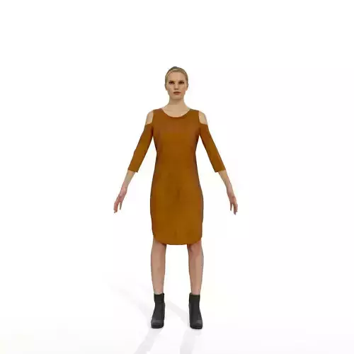 Blonde woman in a light brown dress Low-poly 3D model