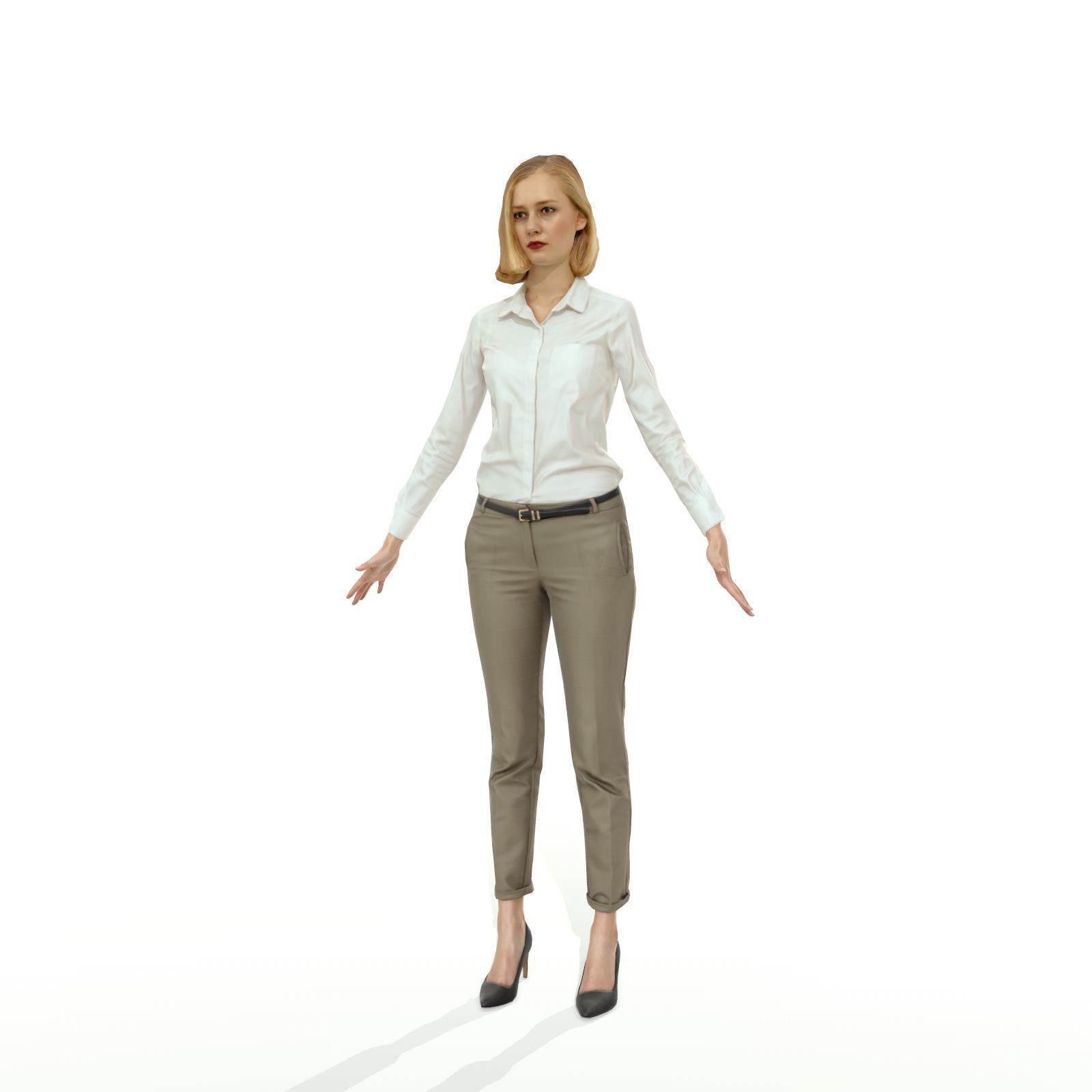 Blonde woman in business clothes Low-poly 3D model_10
