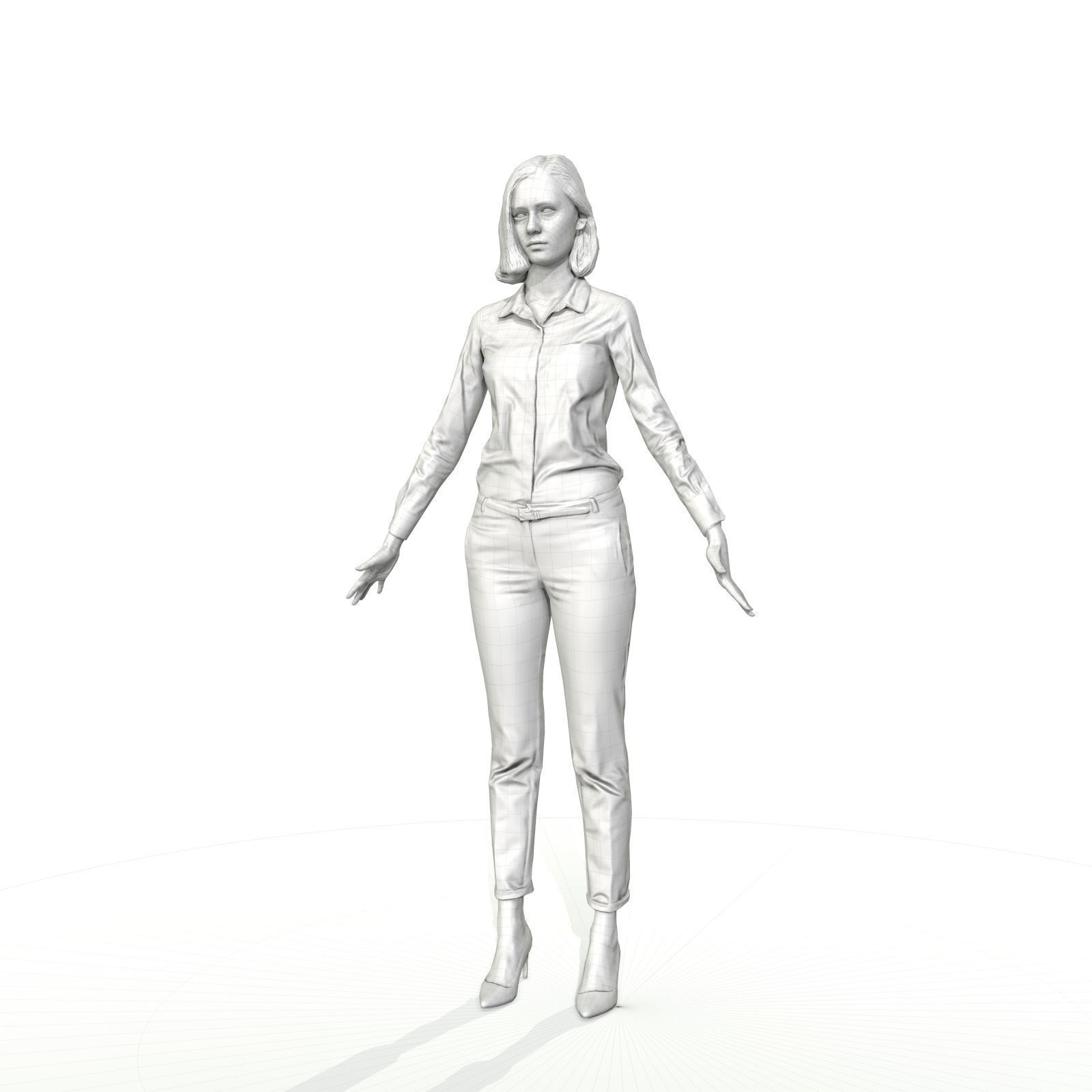 Blonde woman in business clothes Low-poly 3D model_11