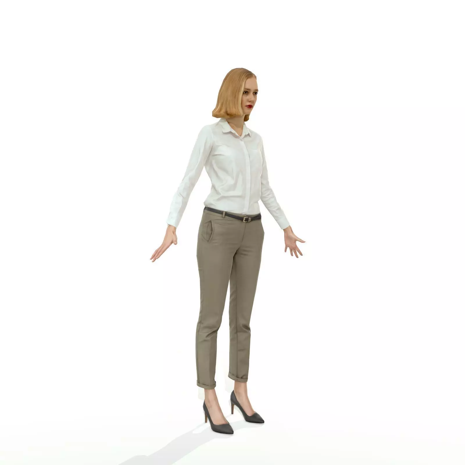 Blonde woman in business clothes Low-poly 3D model_0