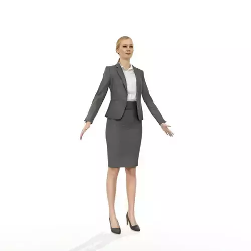 Business woman in a grey skirt suit Low-poly 3D model