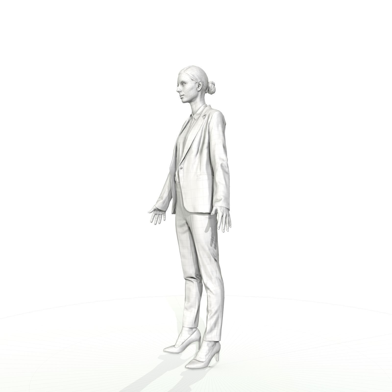 Brunette business woman in a red suit Low-poly 3D model_32