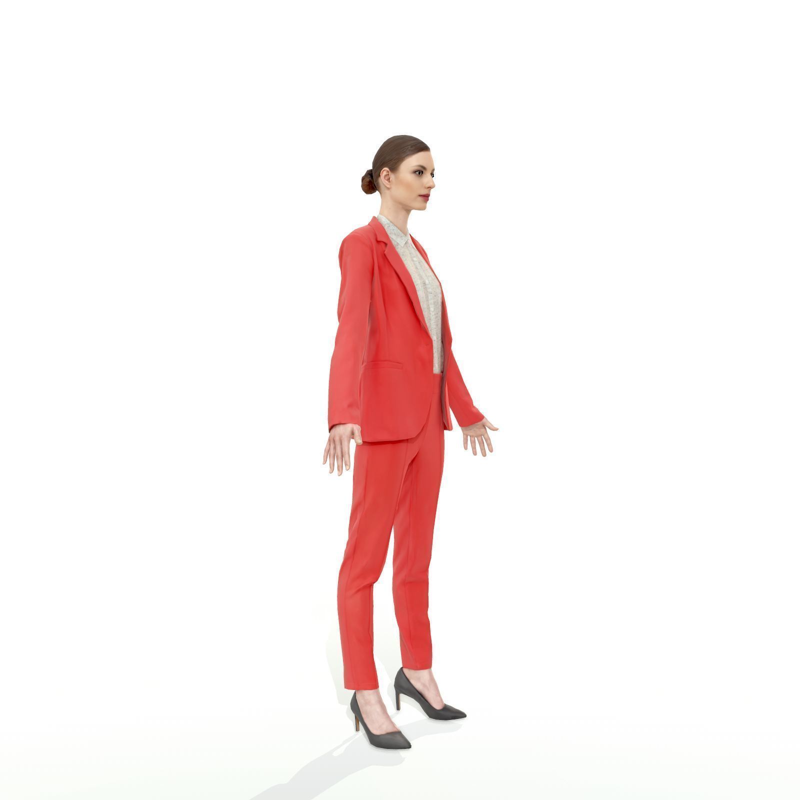 Brunette business woman in a red suit Low-poly 3D model_22
