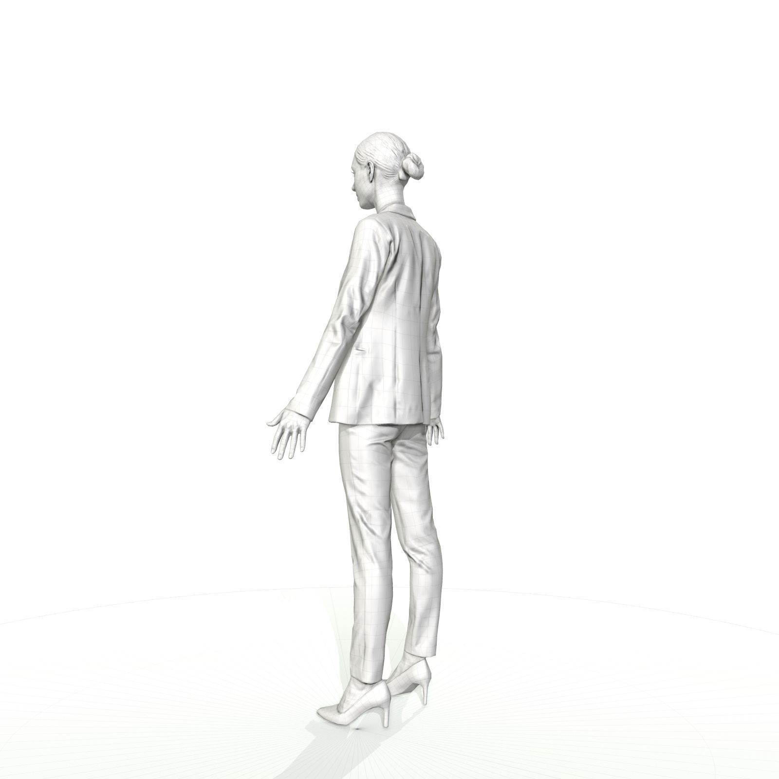 Brunette business woman in a red suit Low-poly 3D model_5