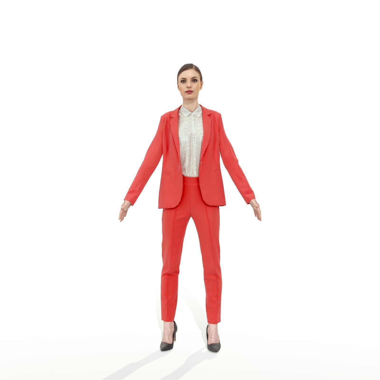 Brunette business woman in a red suit Low-poly 3D model_20