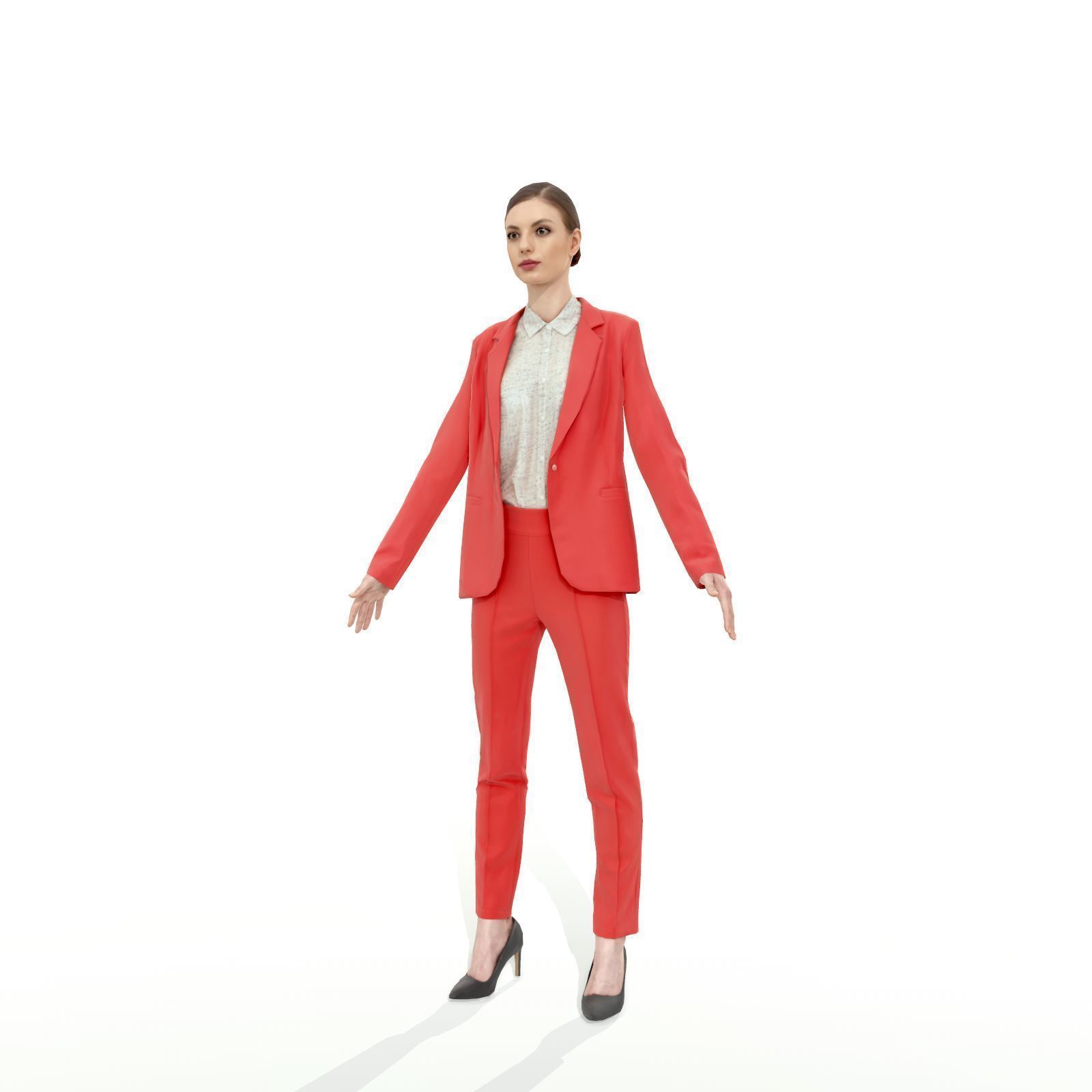 Brunette business woman in a red suit Low-poly 3D model_19