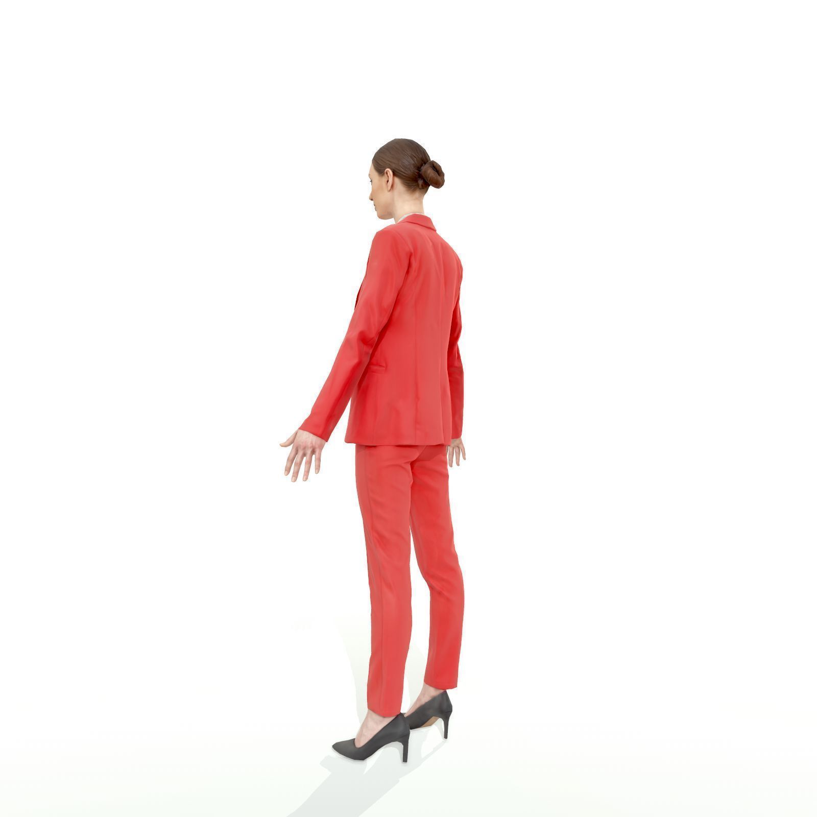 Brunette business woman in a red suit Low-poly 3D model_1
