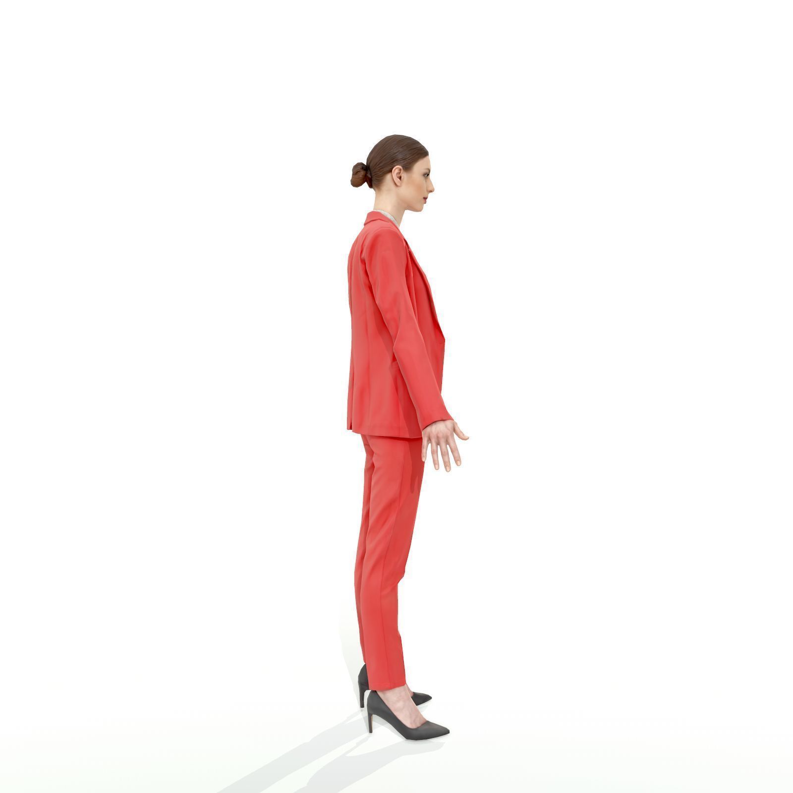 Brunette business woman in a red suit Low-poly 3D model_7