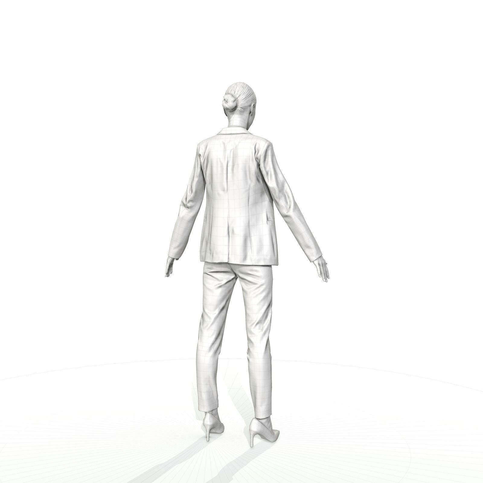 Brunette business woman in a red suit Low-poly 3D model_3