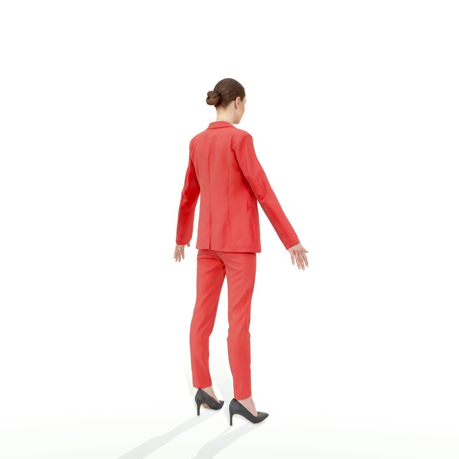Brunette business woman in a red suit Low-poly 3D model_16