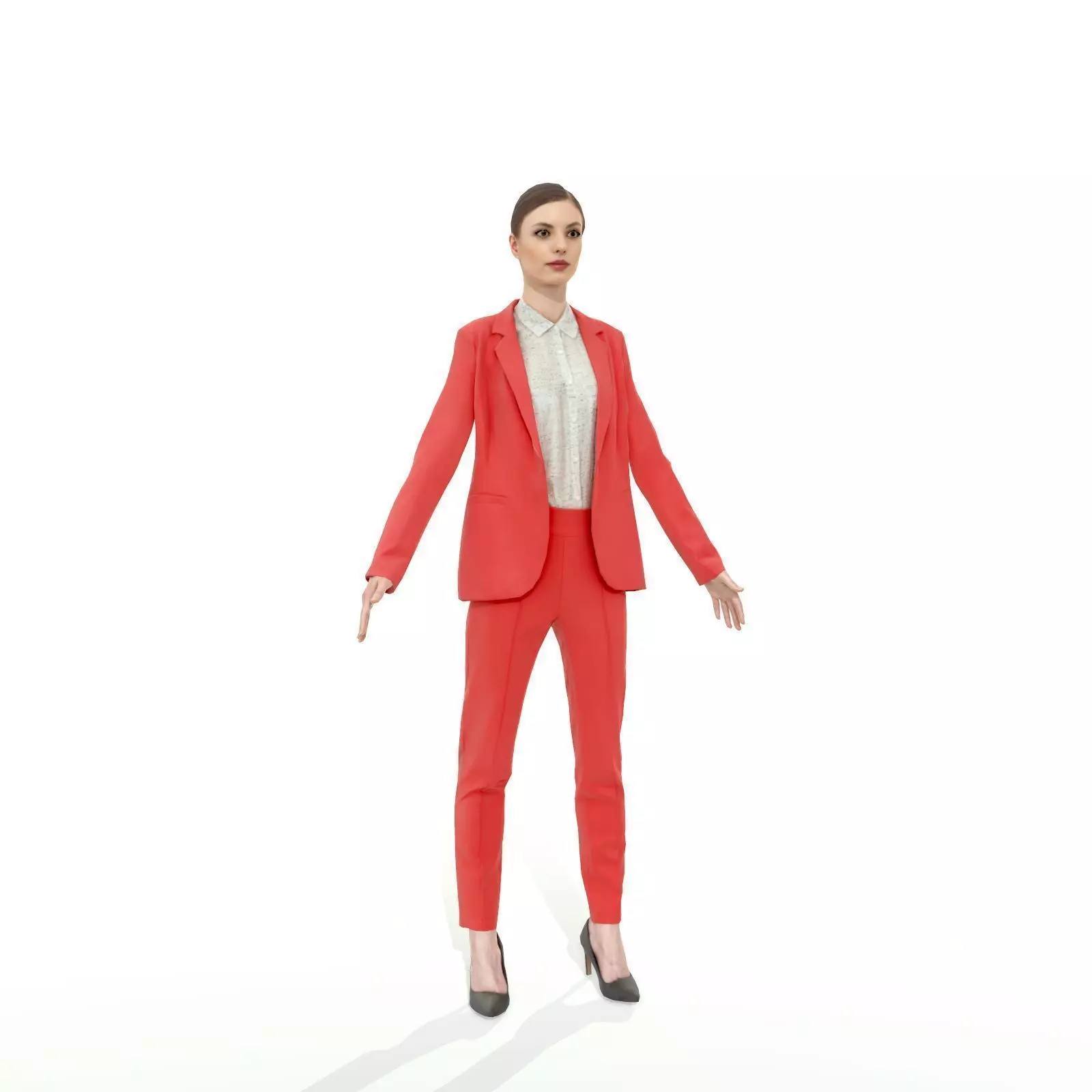 Brunette business woman in a red suit Low-poly 3D model_0