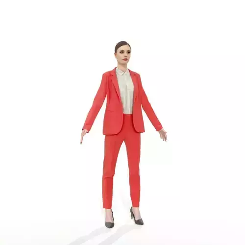 Brunette business woman in a red suit Low-poly 3D model