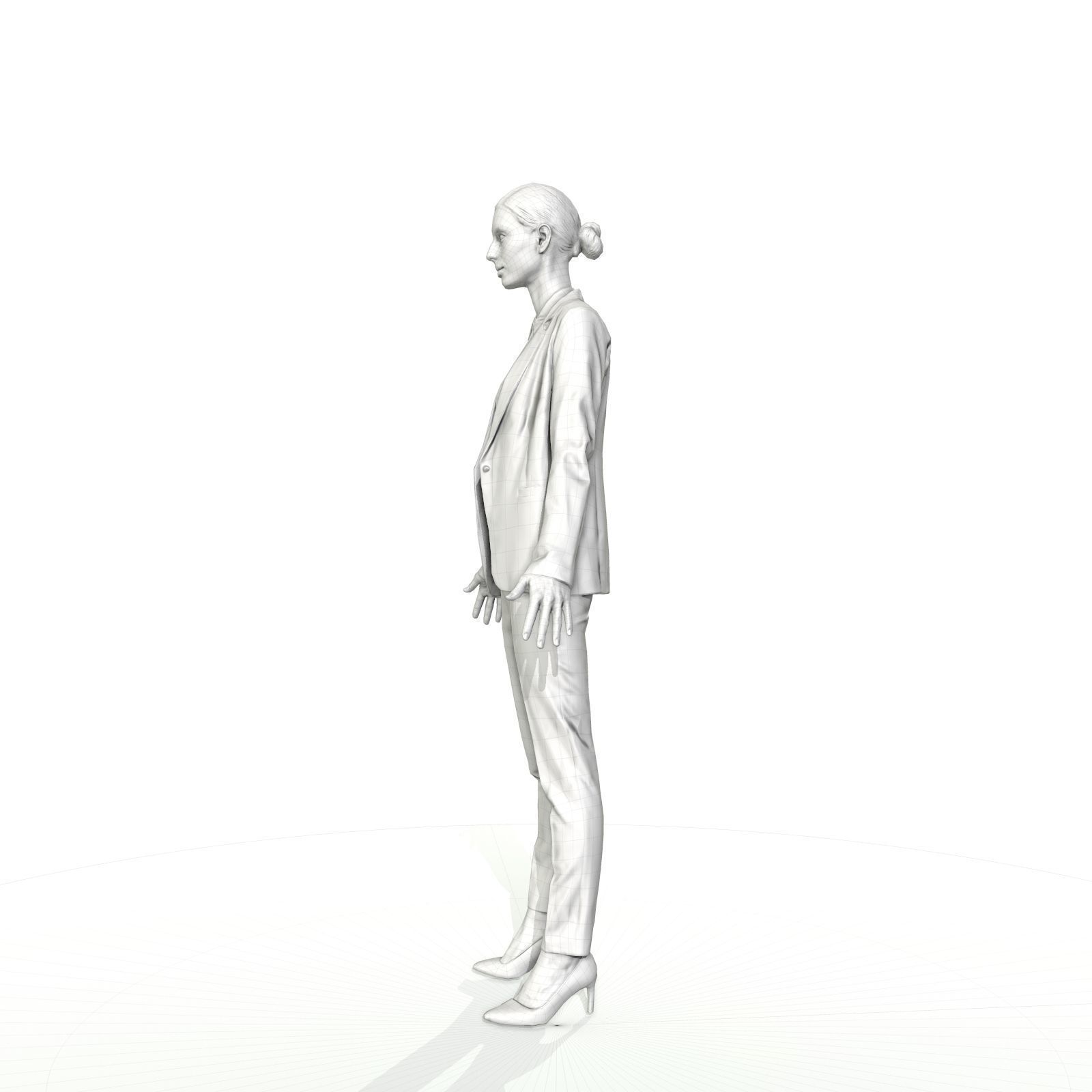 Brunette business woman in a red suit Low-poly 3D model_27
