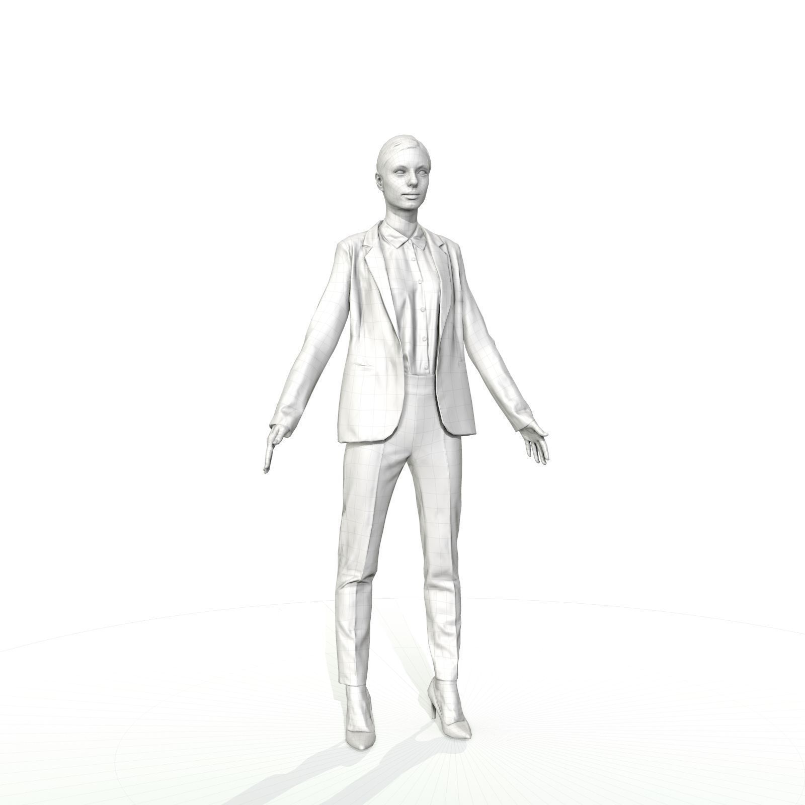 Brunette business woman in a red suit Low-poly 3D model_23