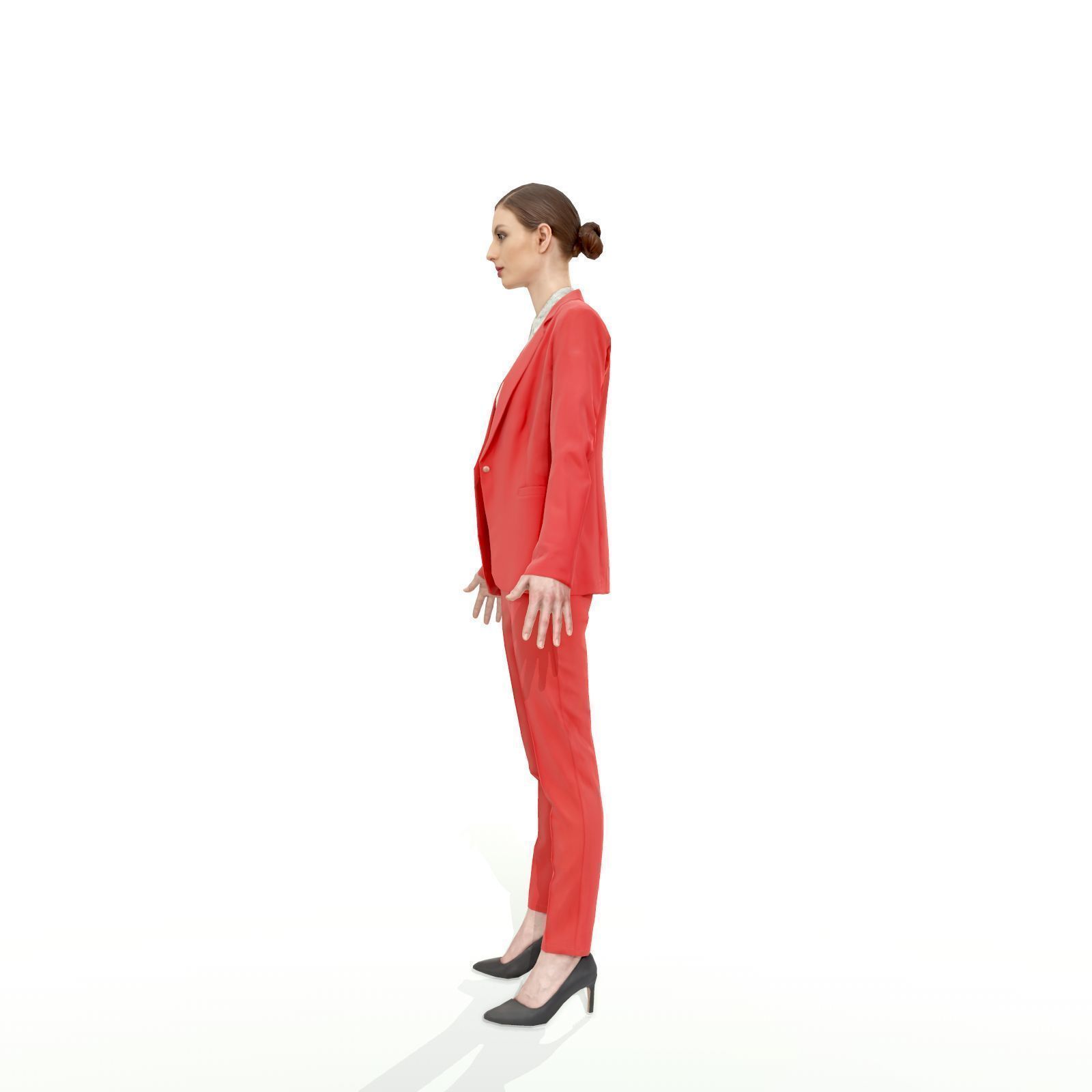Brunette business woman in a red suit Low-poly 3D model_2