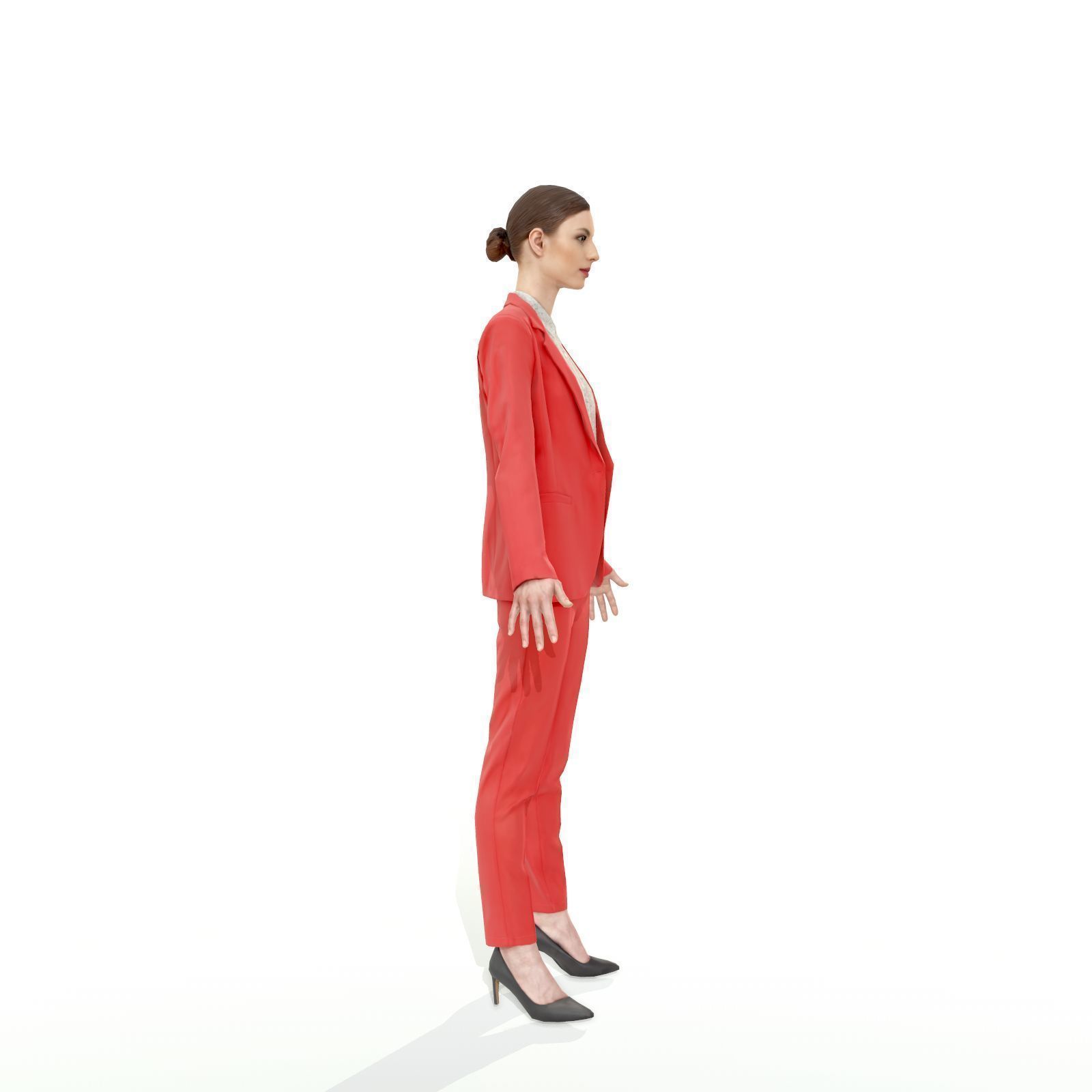 Brunette business woman in a red suit Low-poly 3D model_10
