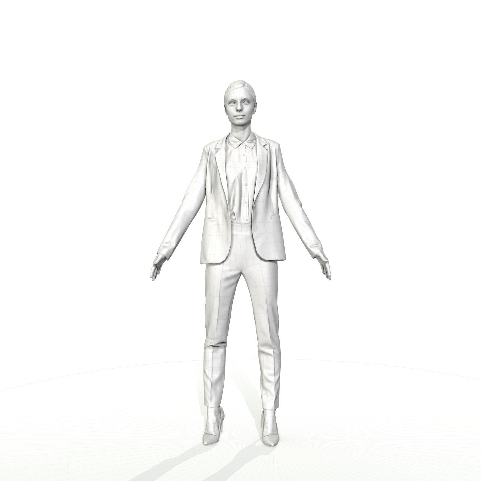 Brunette business woman in a red suit Low-poly 3D model_6