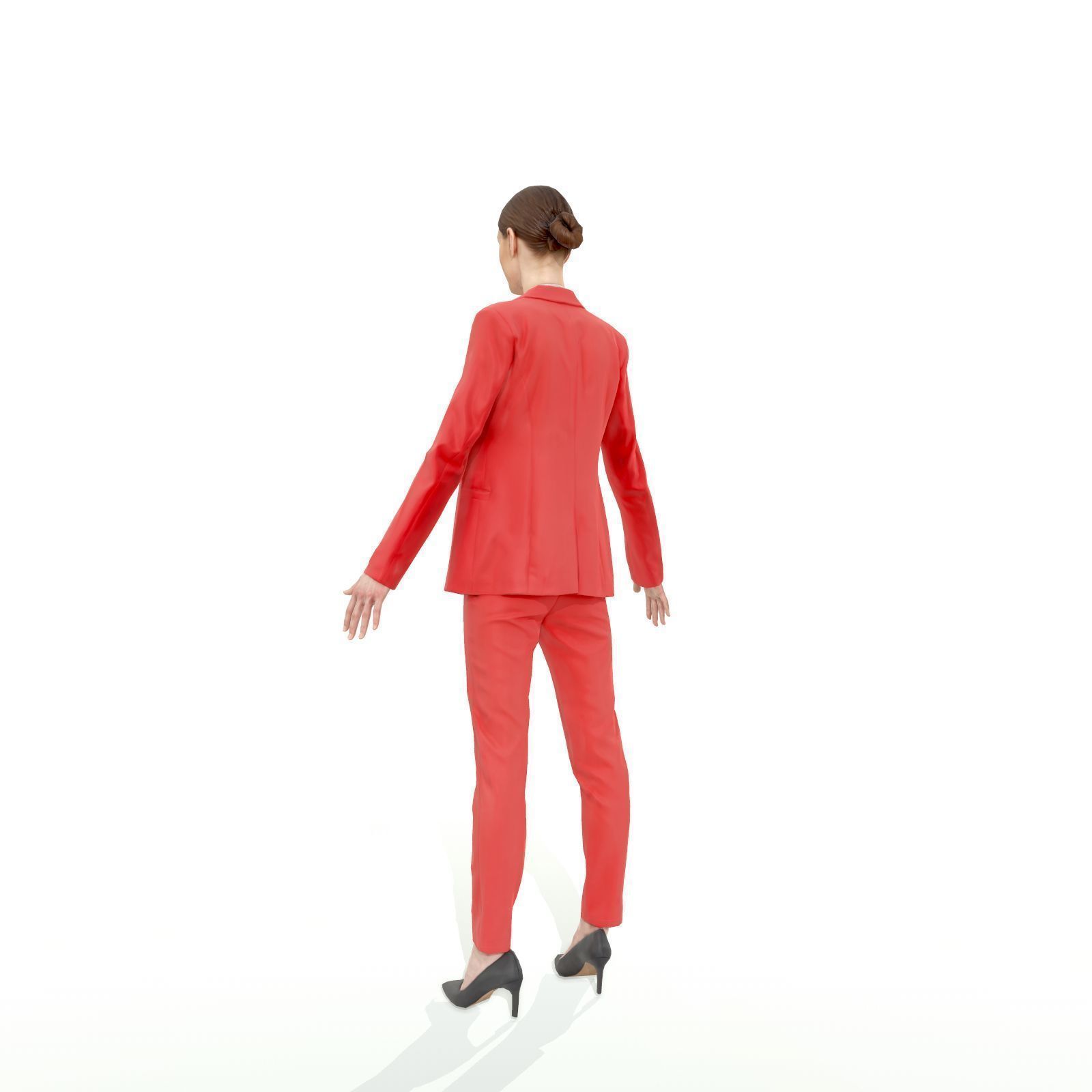 Brunette business woman in a red suit Low-poly 3D model_9