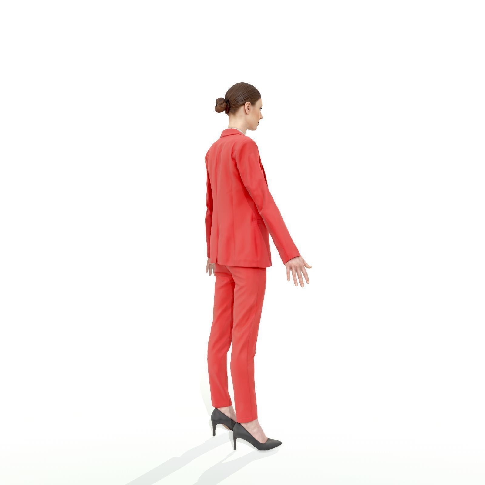 Brunette business woman in a red suit Low-poly 3D model_30