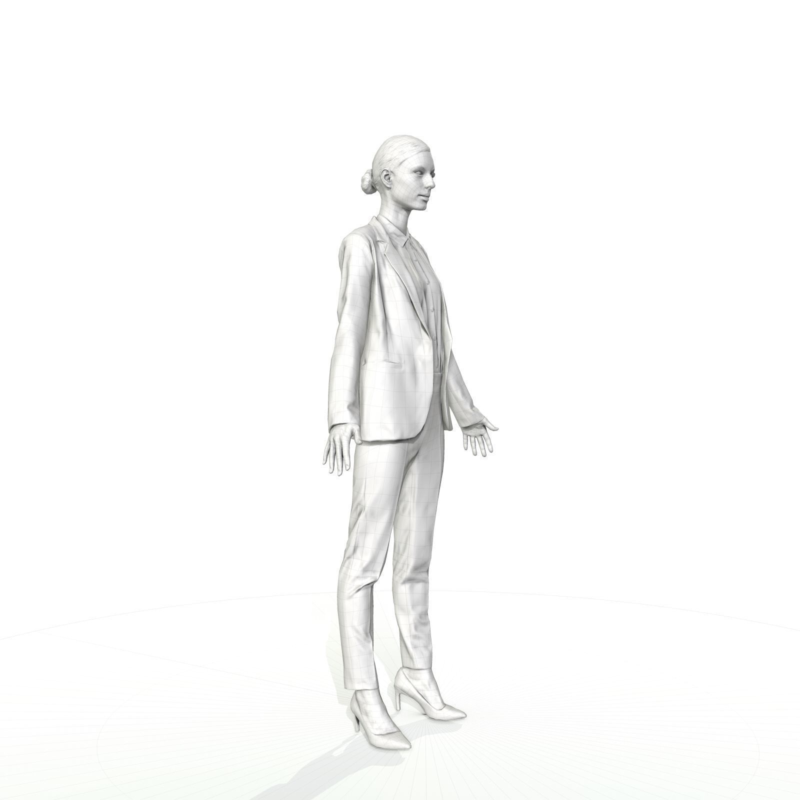 Brunette business woman in a red suit Low-poly 3D model_33