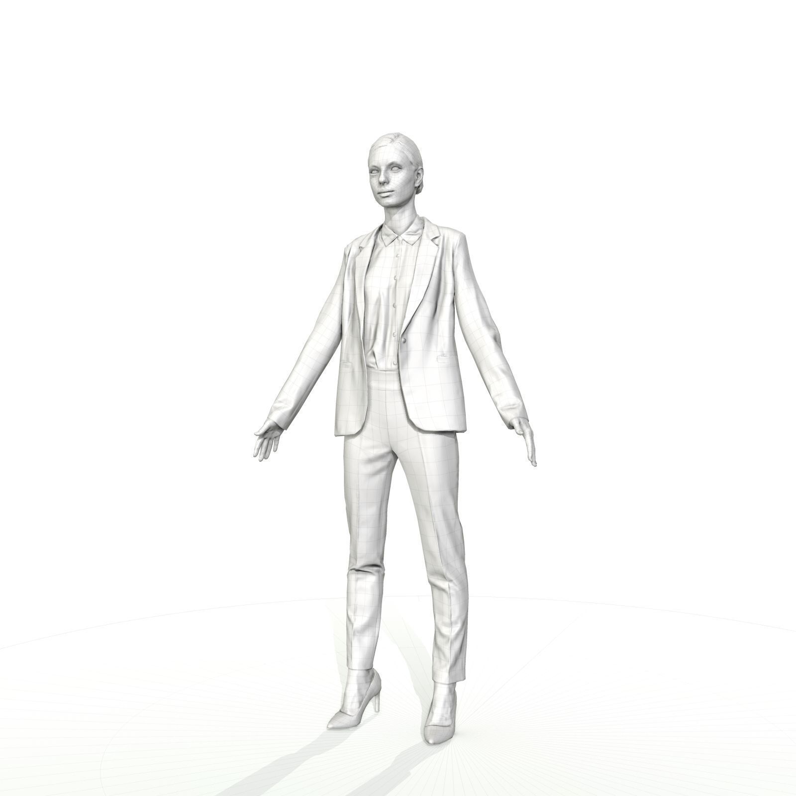 Brunette business woman in a red suit Low-poly 3D model_8