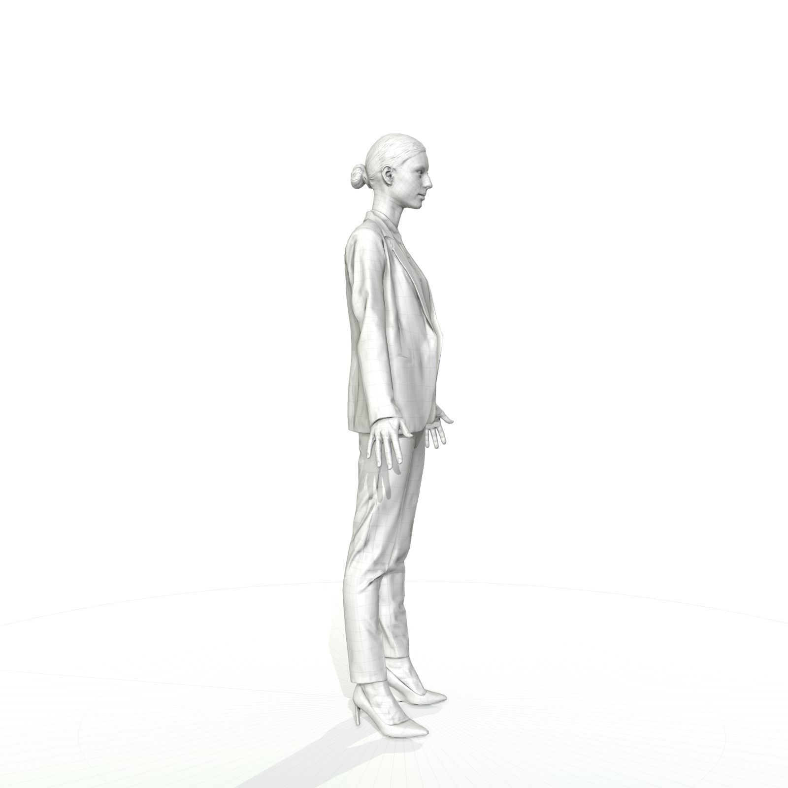 Brunette business woman in a red suit Low-poly 3D model_11