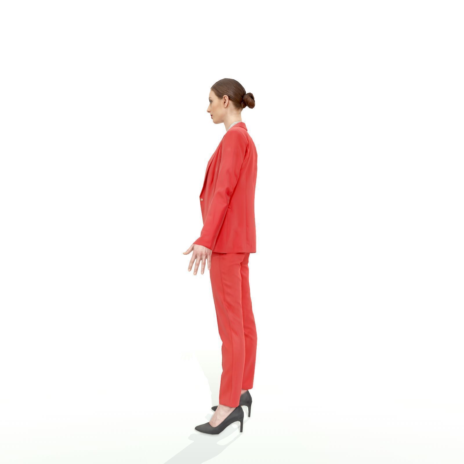 Brunette business woman in a red suit Low-poly 3D model_15