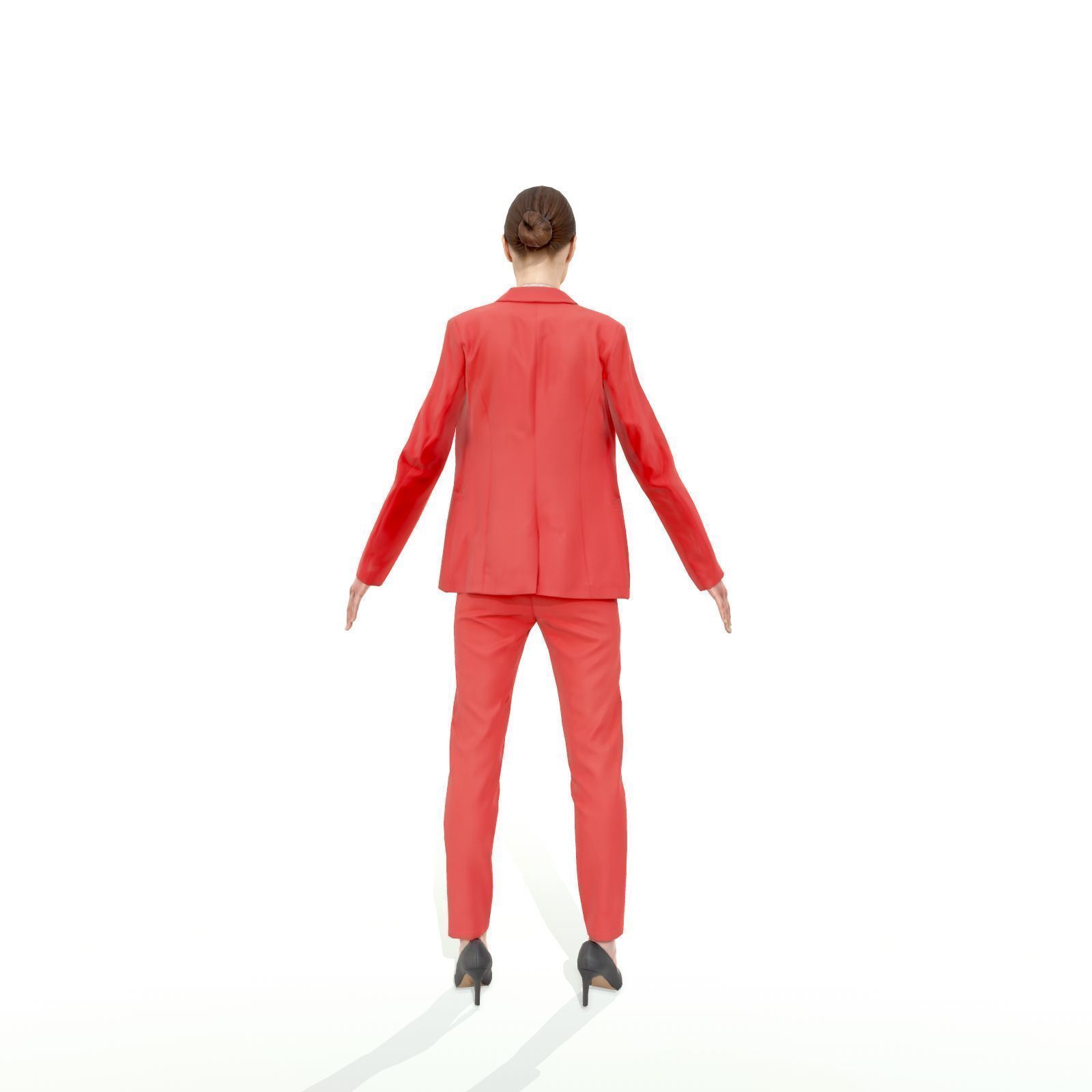 Brunette business woman in a red suit Low-poly 3D model_13