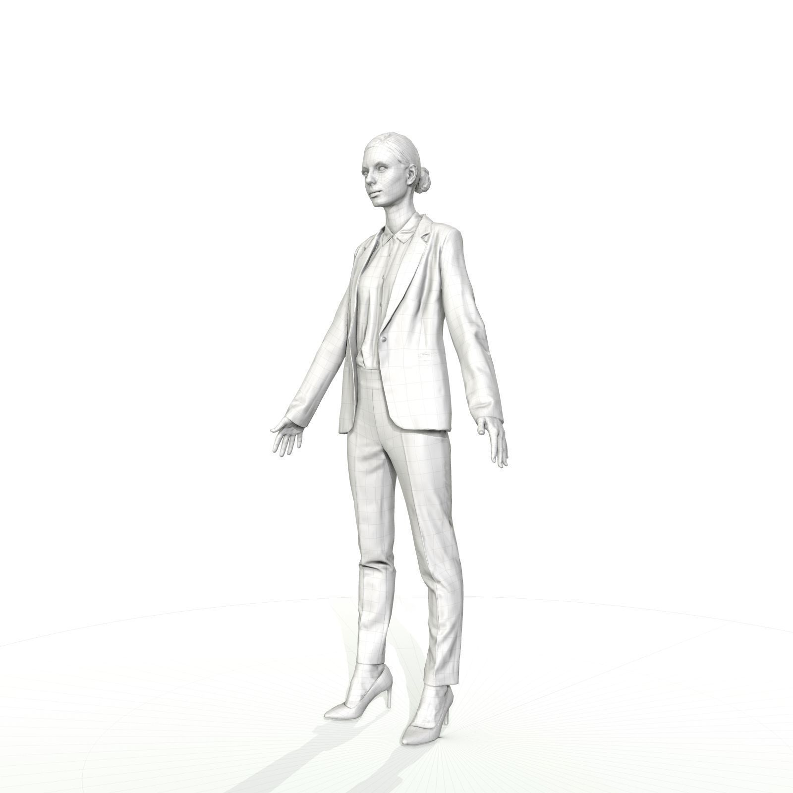 Brunette business woman in a red suit Low-poly 3D model_25