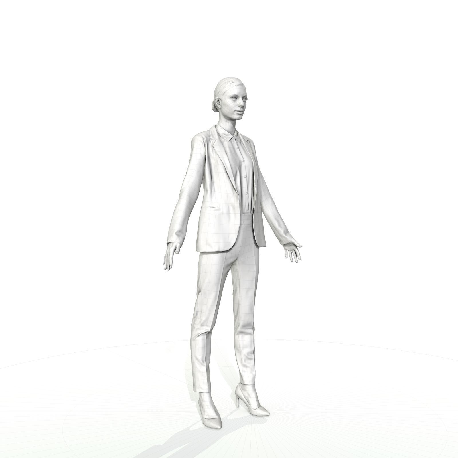 Brunette business woman in a red suit Low-poly 3D model_14