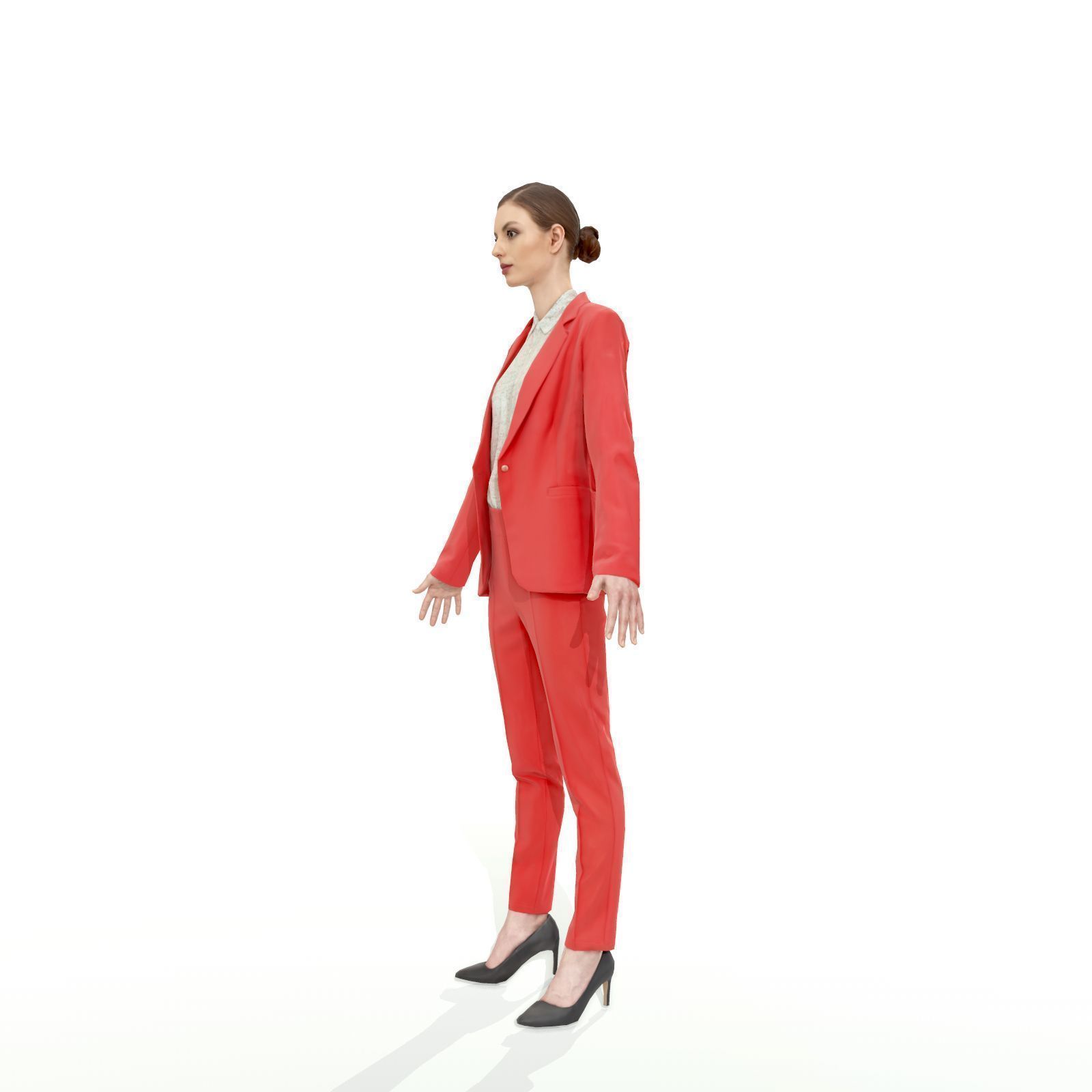 Brunette business woman in a red suit Low-poly 3D model_21