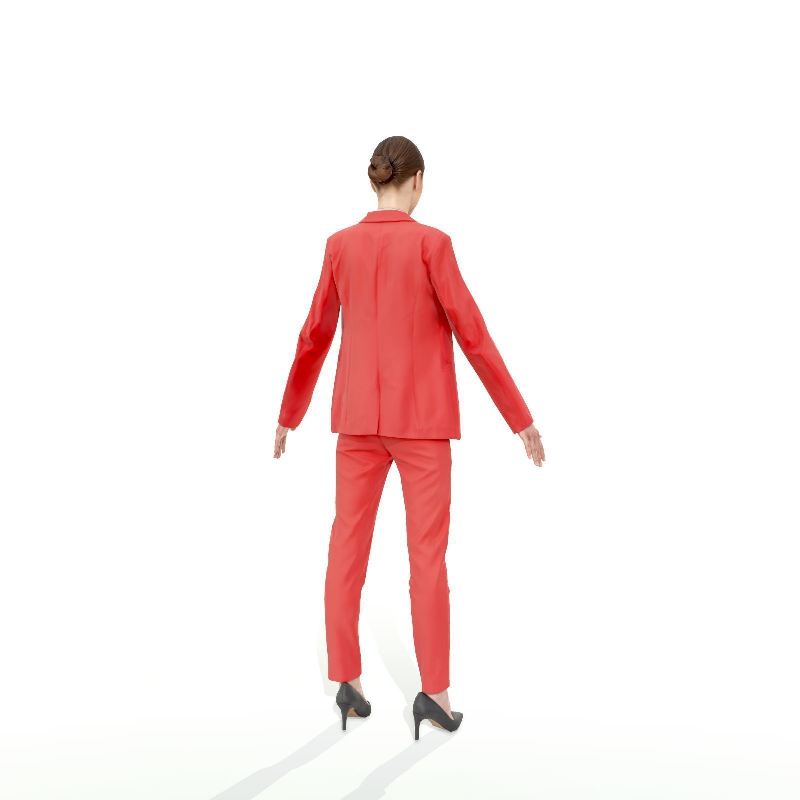 Brunette business woman in a red suit Low-poly 3D model_12