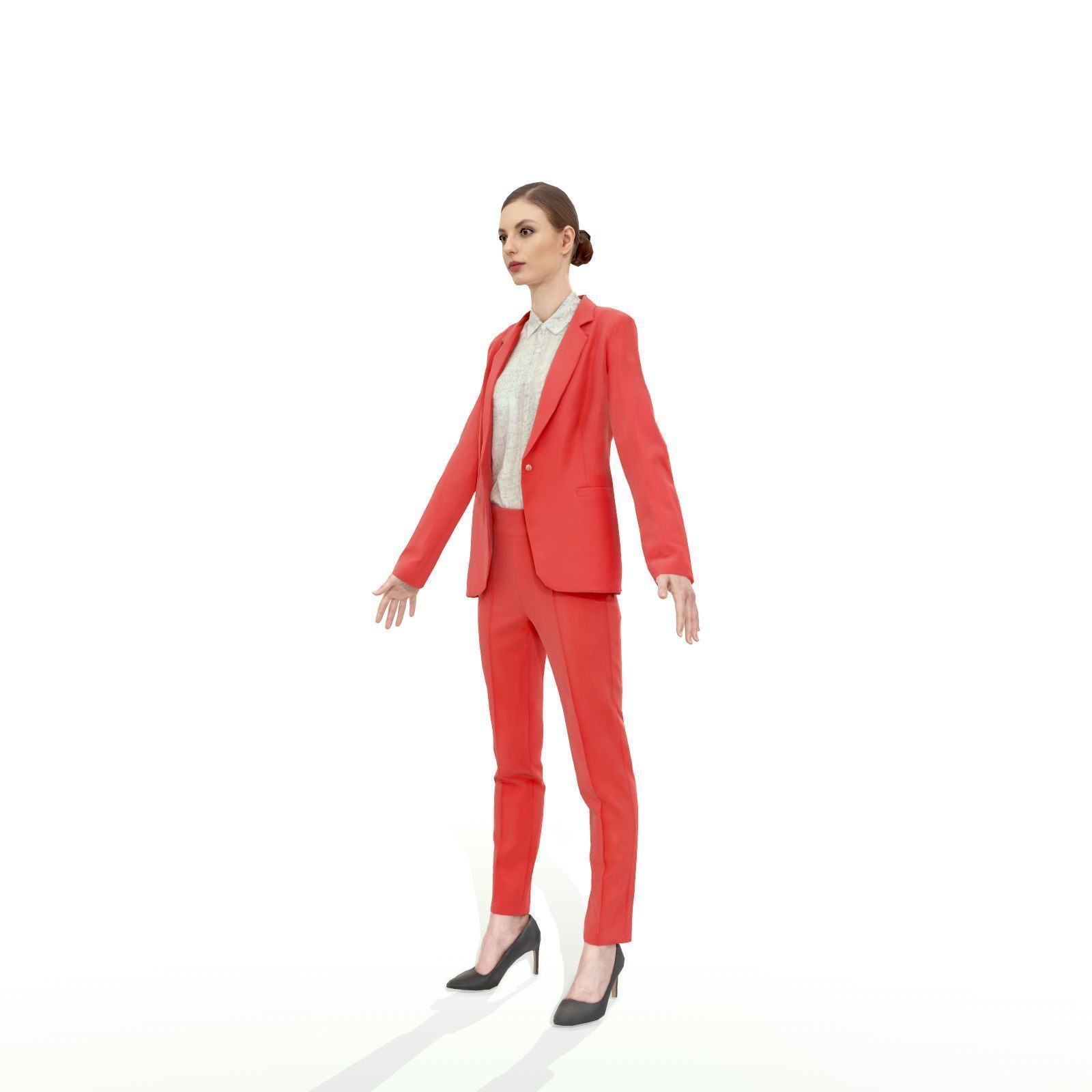 Brunette business woman in a red suit Low-poly 3D model_26
