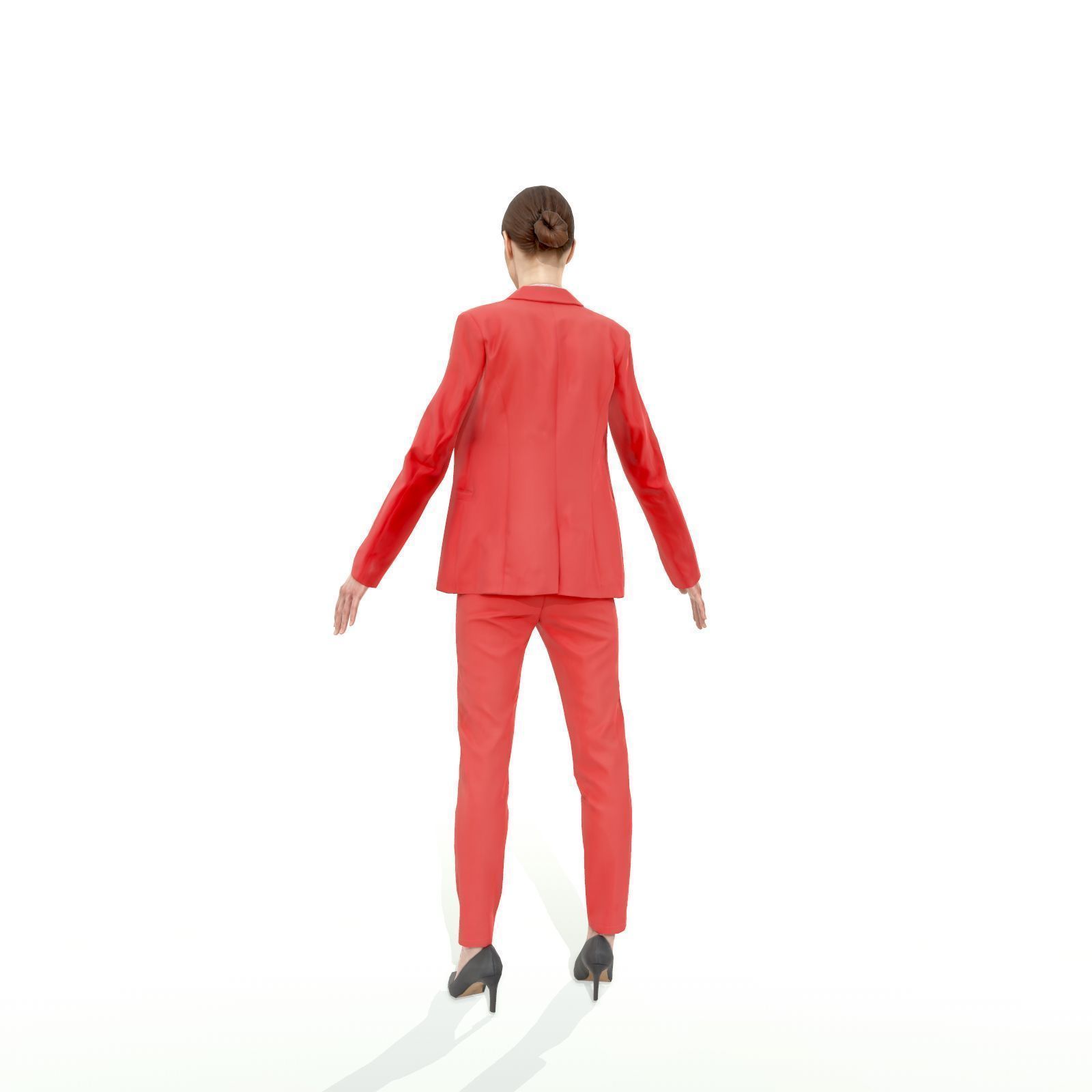 Brunette business woman in a red suit Low-poly 3D model_31