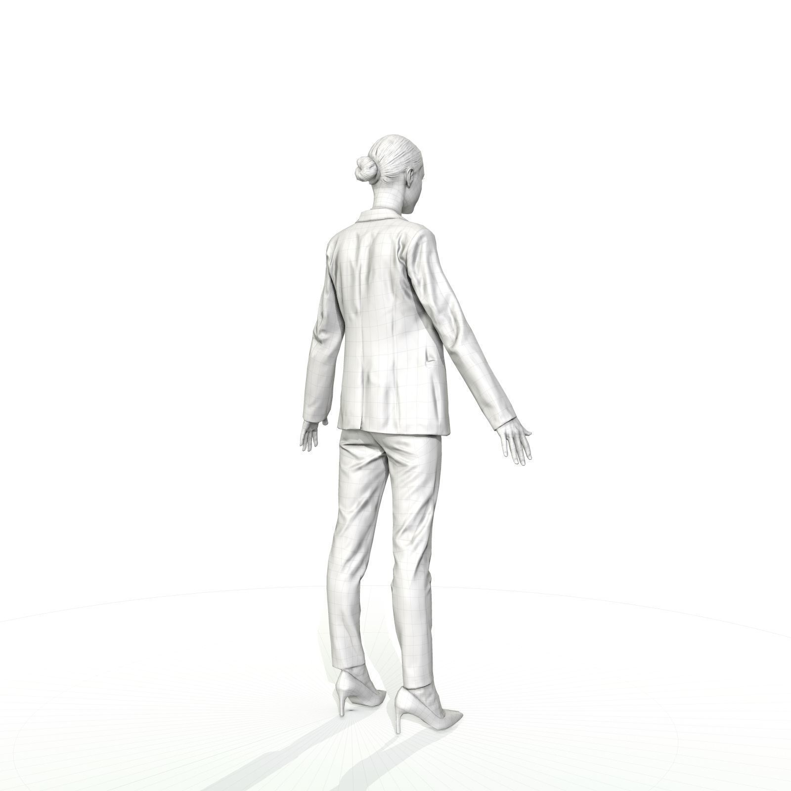 Brunette business woman in a red suit Low-poly 3D model_4