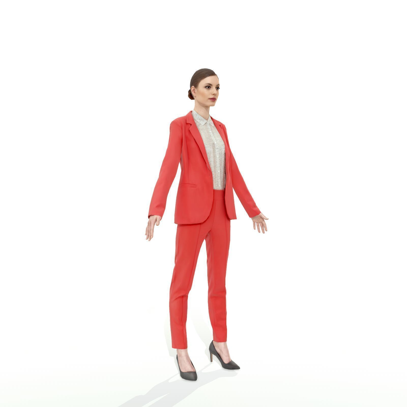 Brunette business woman in a red suit Low-poly 3D model_34