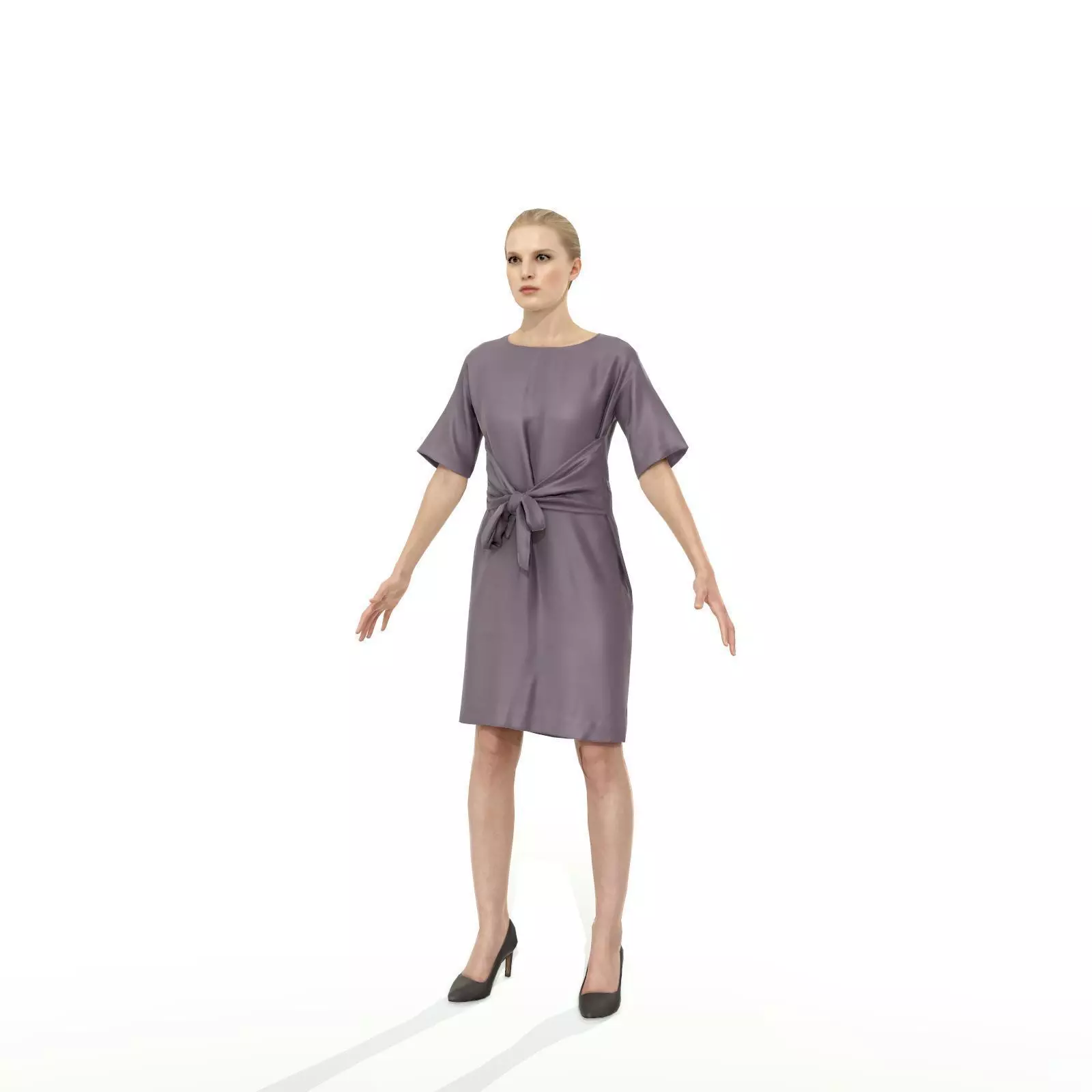 Blonde business woman in a grey dress Low-poly 3D model